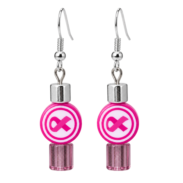Pink Ribbon Breast Cancer Awareness Dangle Earrings