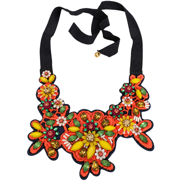Embellished Crystal Floral Statement Bib Necklace 