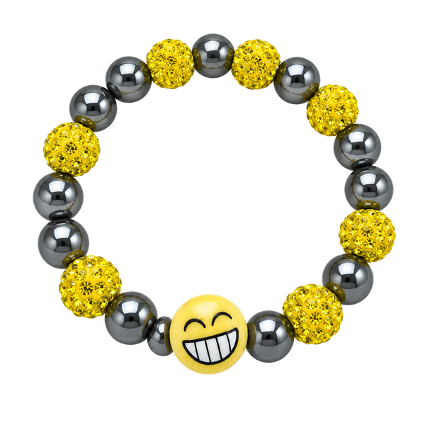 Yellow Bling and Black Hematite Smiley Emoji Bracelet