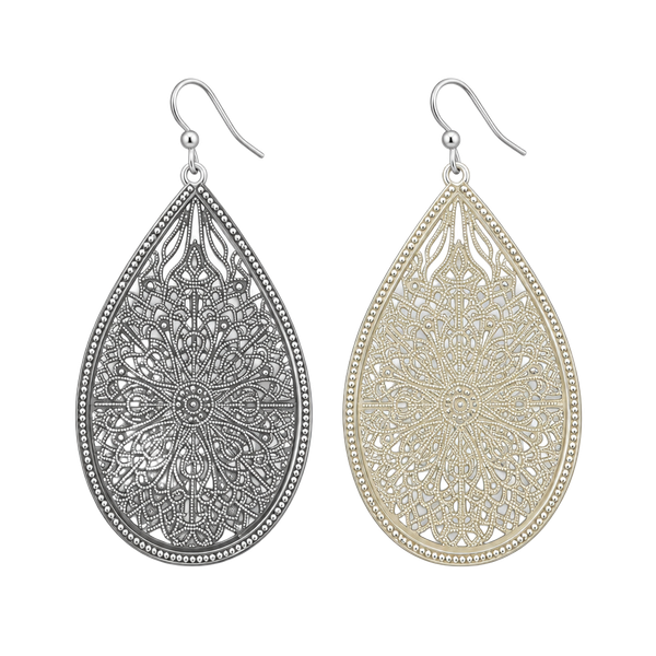 Main Street Filigree Teardrop Dangle Earrings Silver