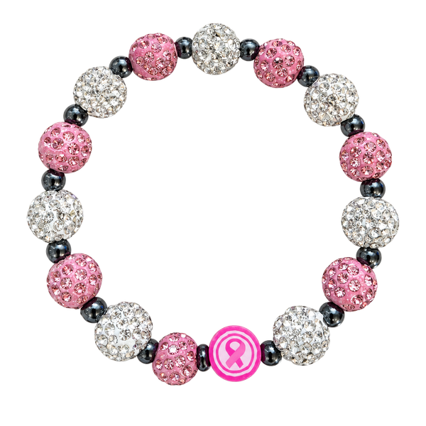Breast Cancer Awareness Rhinestone Crystal Bead Bracelet
