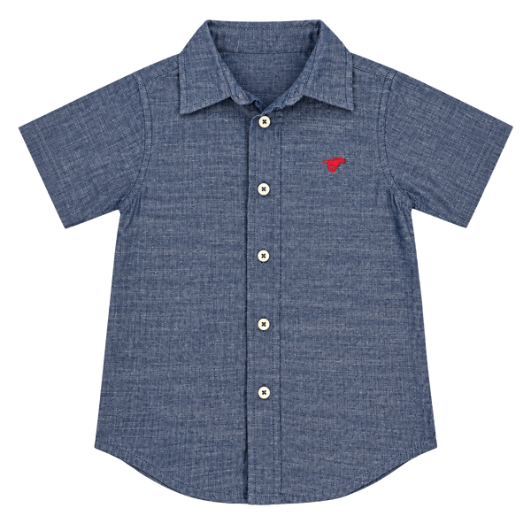 Wrangler Button Up Shirt Size 3T Toddler Blue Chambray Short Sleeve