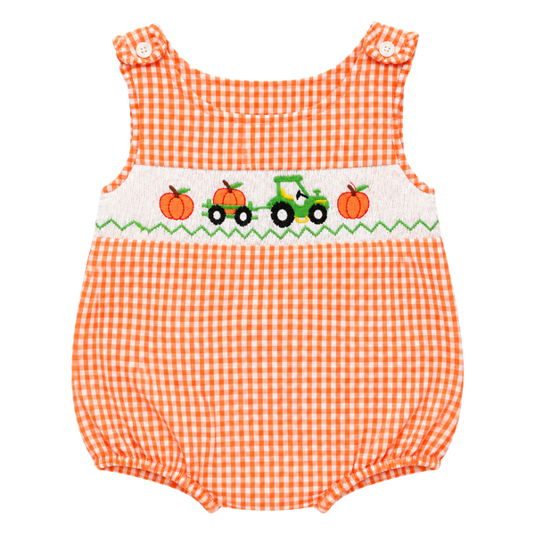 Pumpkin Smocked Boutique Romper Orange Gingham