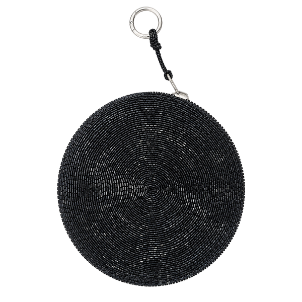 Vintage Black Beaded Round Coin Purse Zipper Pouch