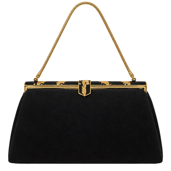 Vintage Black Suede Gold Enamel Evening Bag Made In France