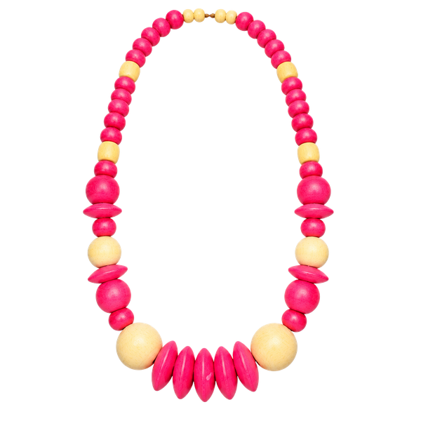 Vintage Chunky Wooden Bead Necklace Pink And Natural Barrel Clasp