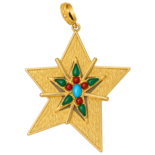 Art Mode Art Jewelry Vintage Gold Tone Star Pendant With Cabochons