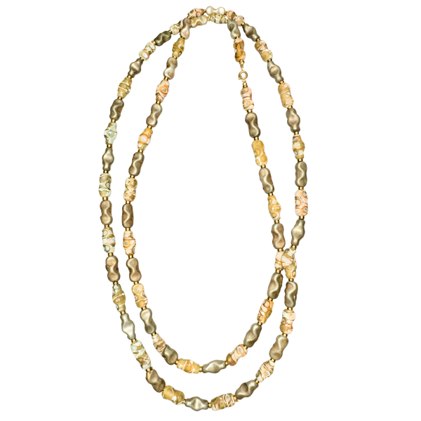 Vintage Beaded Necklace Brown Spiral Shell Resin Strand Jewelry