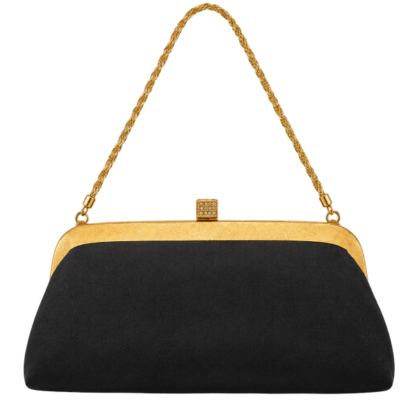 Rosenfeld Saks Fifth Avenue Black Satin Evening Clutch Handbag