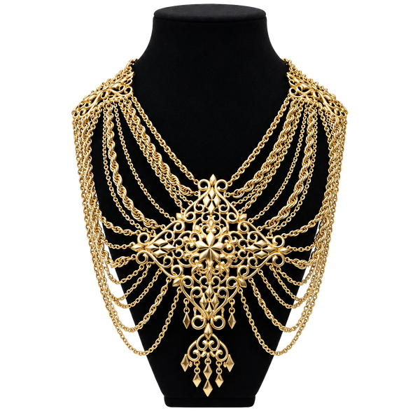Magnificent 1969 Monet Gold-tone Festoon Chain Statement Necklace 