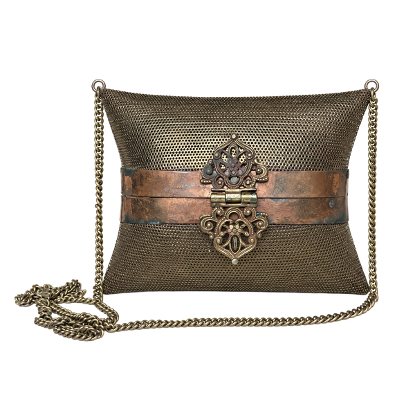 Vintage Ornate Perforated Brass Pillow Shoulder Bag Purse
