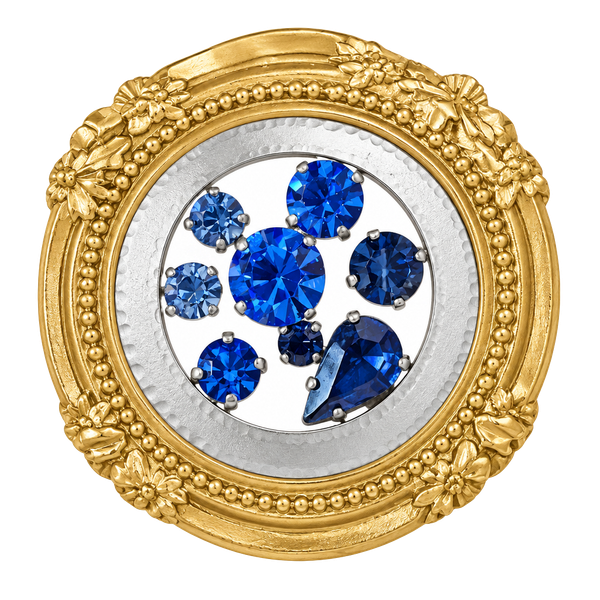 Vintage Blue Rhinestone Brooch Made in Germany Circular Design 