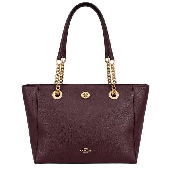 Coach Turnlock Chain Tote 27 Oxblood Leather