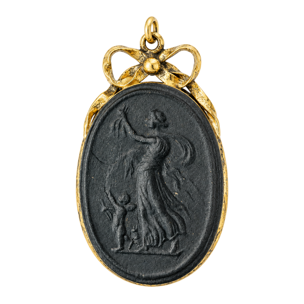 Wedgwood Vintage Mother Love Black Basalt Cameo Pendant Sterling Silver