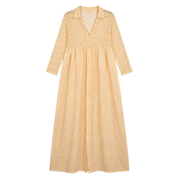 Vintage Barbizon Peach Satin Lace Peignoir Robe Duster Button Front Maxi Size M