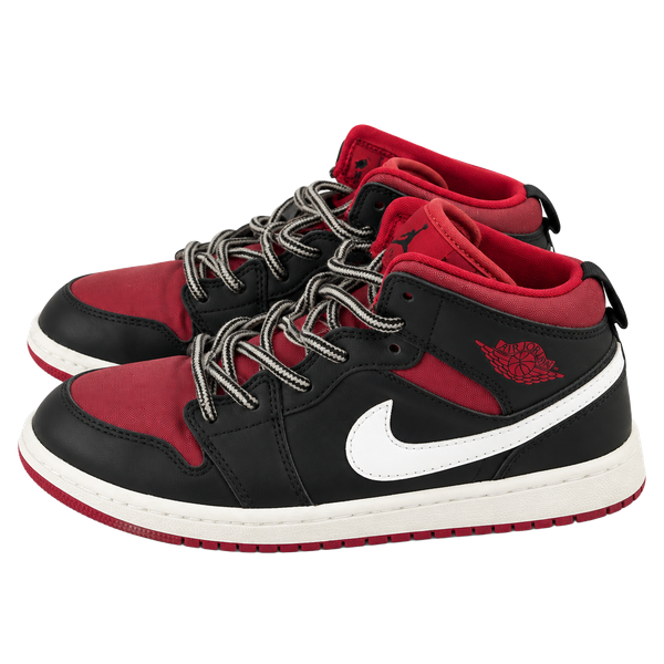 Jordan 1 Mid Size 1.5Y Black Red White Sneakers