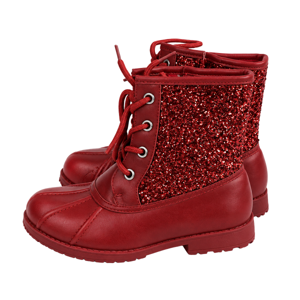 DREAM PAIRS Girls Glitter Ankle Boots Size 3 Red Duck Boots