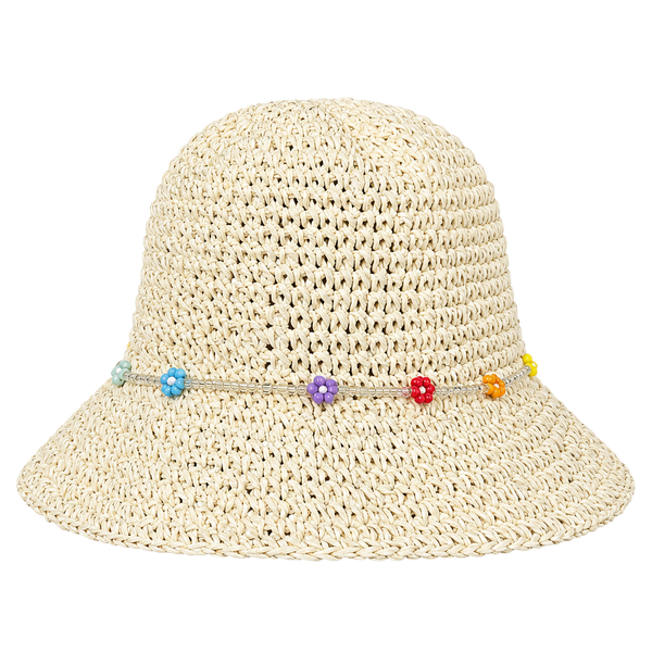 Steve Madden Beaded Flower Straw Bucket Hat