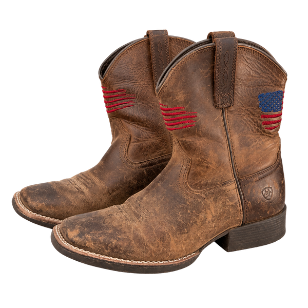 Ariat Patriot Western Boots Brown Leather Flag Square Toe US 3 Kids