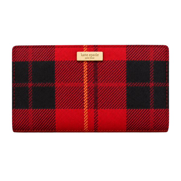 Kate Spade Woodland Plaid Stacy Bifold Wallet Red Black