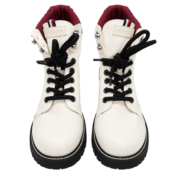 Tommy Hilfiger Leda Combat Boots White Plaid Collar Size 8.5M