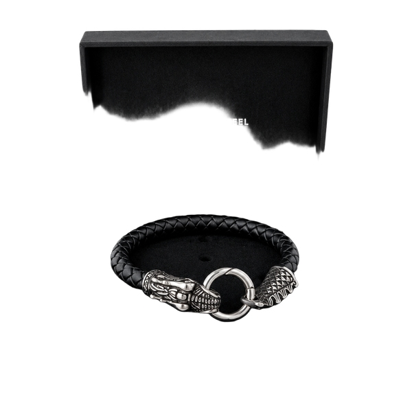 Andrew Charles Braided Leather Dragon Bracelet Black Stainless Steel  # 680
