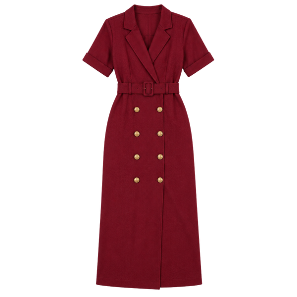 Vintage Blazer Dress Size 14 Red Double Breasted Belted Midi