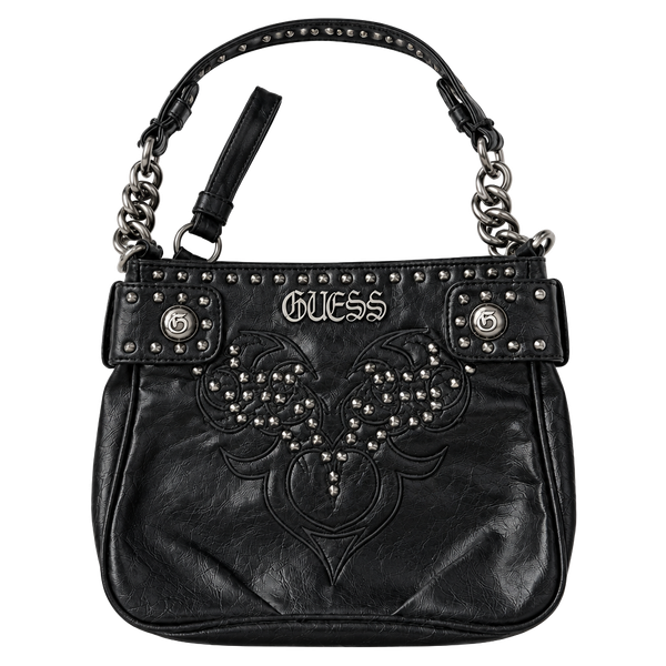 Vintage Y2K Guess Studded Leather Hobo Shoulder Bag Black Goth Grunge Chain
