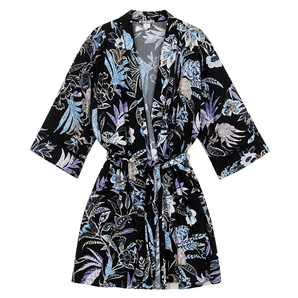 Linea Donatella Floral Print Short Robe Style FBT130 Black Size L/XL