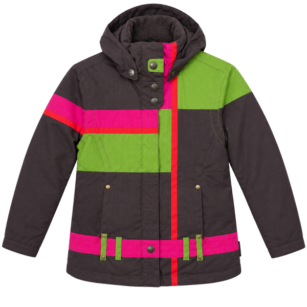 Obermeyer Ski Jacket Size 10 Juniors Brown Pink Green Hooded Winter Coat