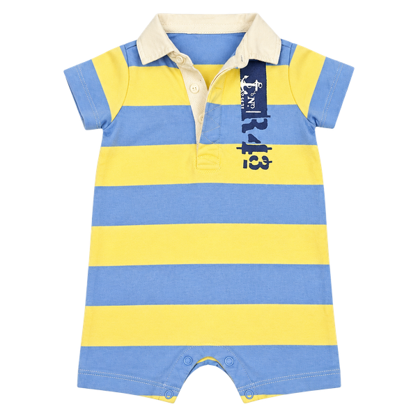 Ralph Lauren Baby Boy Striped Rugby Shortall Romper Size 9M Blue Yellow
