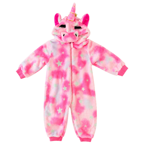 Costume Unbranded Unicorn Onesie 18-24 Months Pink Star Fleece Hooded Jumpsuit