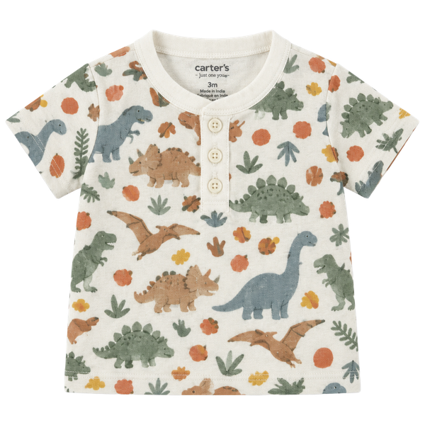 Carter's Baby Boy Dinosaur Print Romper Size 3M White Long Sleeve One-Piece
