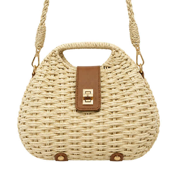 Unbranded Woven Straw Dumpling Crossbody Bag Beige Brown Lock Clasp Summer
