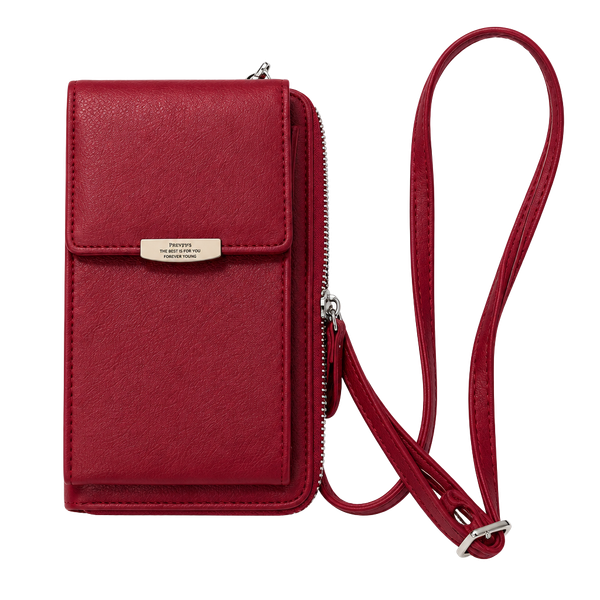 Prettyzys Crossbody Phone Bag Red Leather Wallet