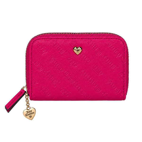 Juicy Couture Hot Pink Zip Around Dual Zipper Wallet w/Heart Charm