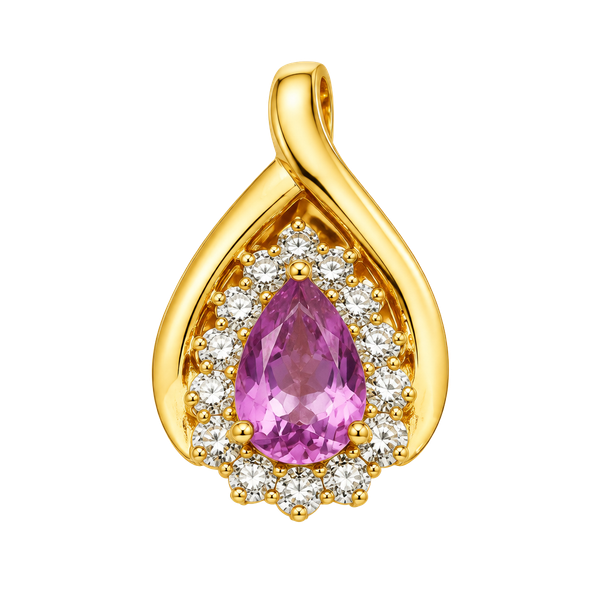 Amethyst and Zircon Pear Shaped Pendant in Gold Over Sterling Silver