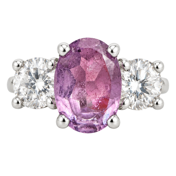 Sterling Silver Pink Amethyst And White CZ Three Stone Ring
