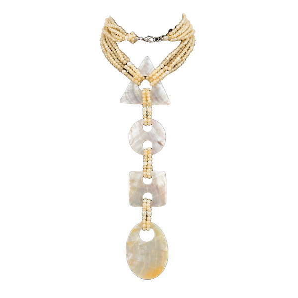 Vintage Multi-Strand Mother of Pearl Geometric Pendant Necklace