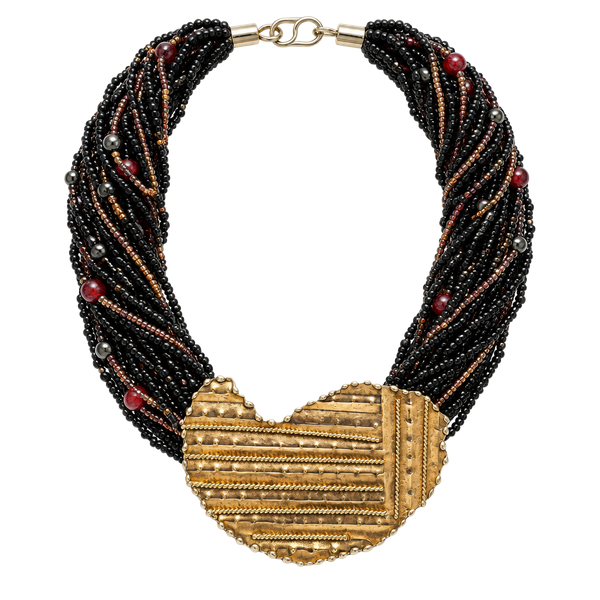 Vintage Statement Necklace Black Seed Bead 
