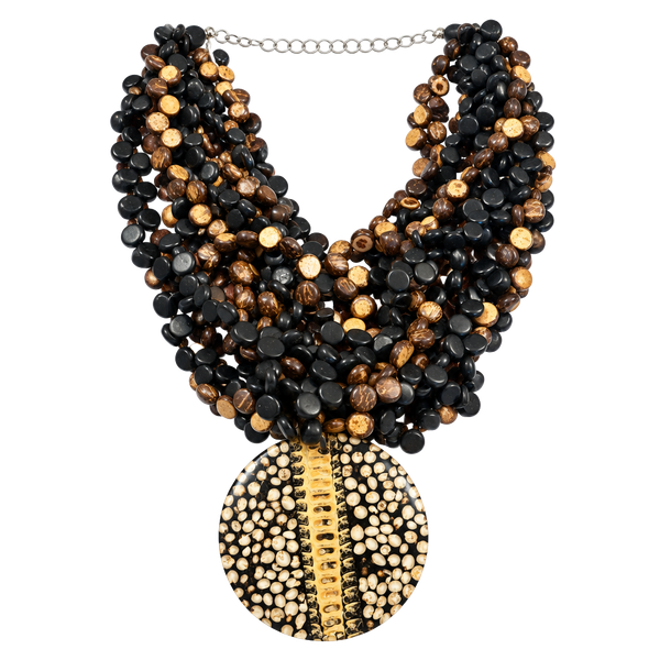 Unbranded Multi-Strand Wood and Shell Statement Necklace with Pendant