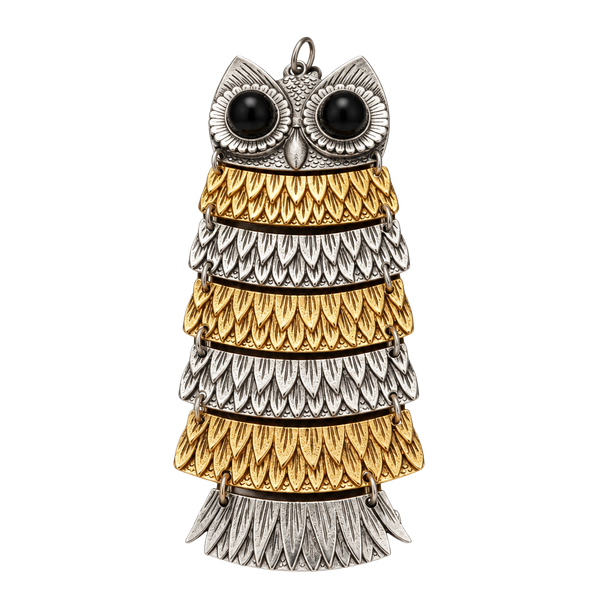 Vintage Articulated Owl Statement  Necklace 