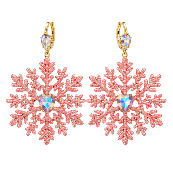 Betsey Johnson Pink Glitter Snowflake Earrings