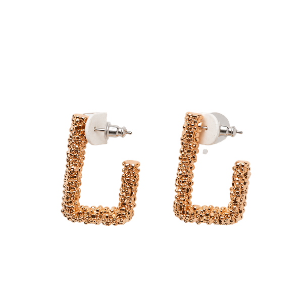 Hannah Textured Rectangle Half Hoop Earrings Rose Gold