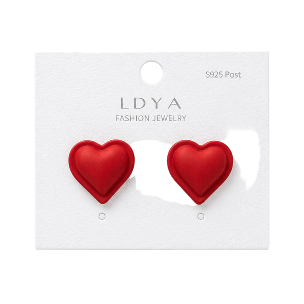 LDYA Fashion Jewelry Red Heart Stud Earrings S925 Post