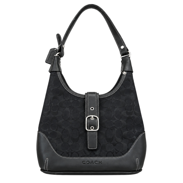 Coach Signature Buckle Hobo Shoulder Bag Black