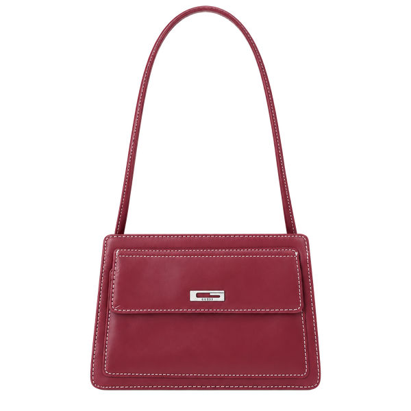 Guess Vintage Red Leather Shoulder Bag White Stitching