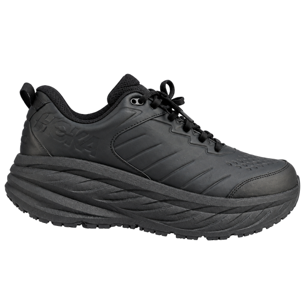 HOKA Bondi SR Black Slip-Resistant Leather Sneakers