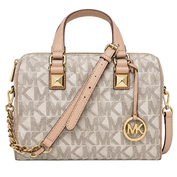 Michael Kors Grayson Signature Monogram Medium Satchel Bag Cream PVC w/dustbag