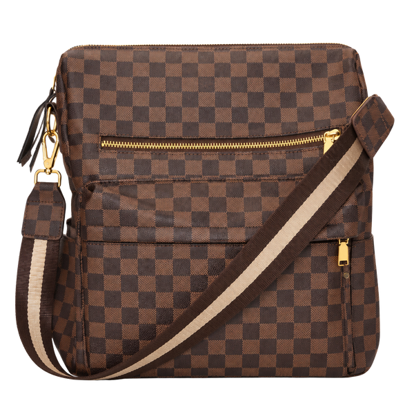 Checkered PU Backpack Brown Tassel Shoulder Bag